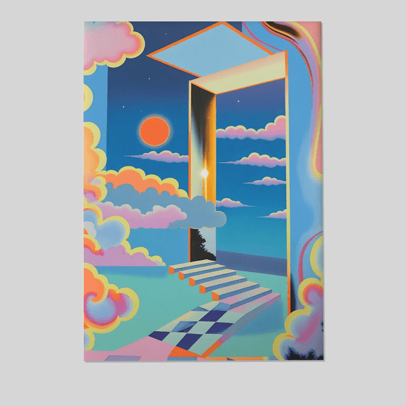 Surreal Vaporwave Dreamcore Poster, Trippy Abstract Floating Stair Art Full Size The Golden Shop
