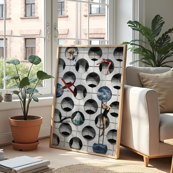 Surreal Vintage Collage Wall Art Retro Sports And Dreamlike Architecture Poster , Poster Print Only