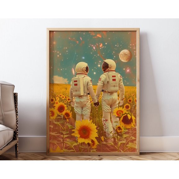 Surreal Wall Art Space Wall Decor Cosmos Flowers Print Universe Poster Astronaut Wall Art Aesthetic Trendy Print For Apartment Art Wall Art, Modern Wall Decor, 12x18 UNFRAMED