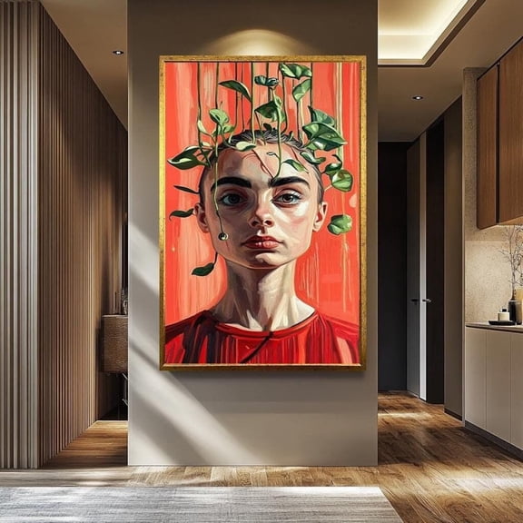 Surreal Weird Woman Wall Art Weird Botanical Portrait Bold Modern Home Decor Unframed Canvas 8x10in