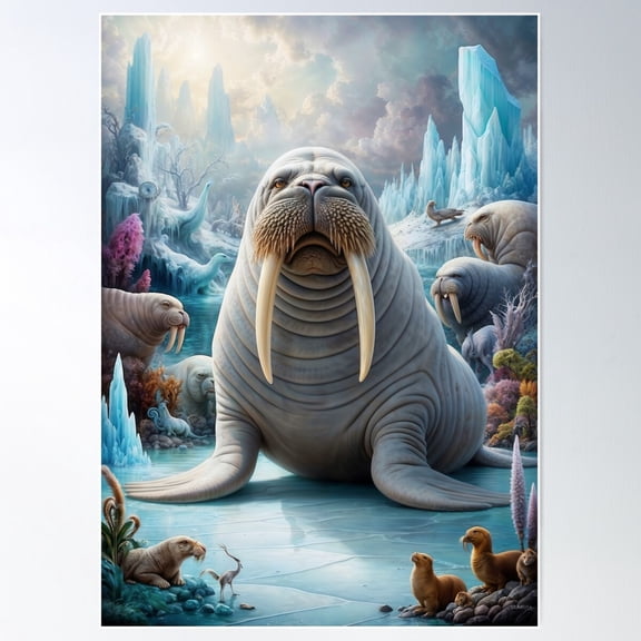 Surreal Whimsical Walrus Safari Poster Wall Art, Modern Wall Decor For Living Room Bedroom, 8x12 UNFRAMED