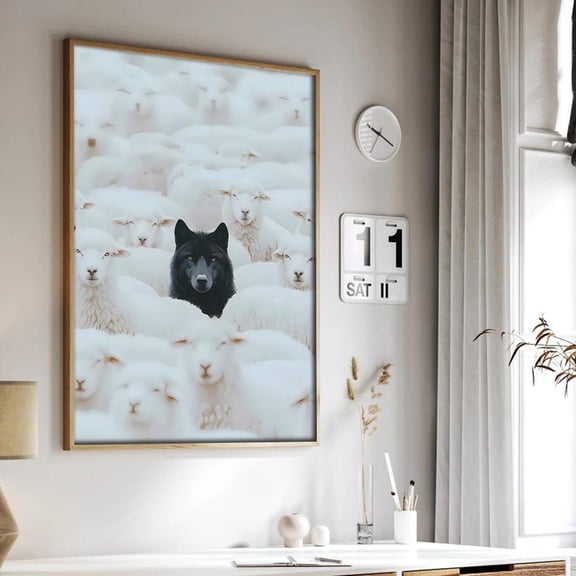 Surreal Wolf In Sheep'S Clothing Art Bold Conceptual Poster Home Decor, 12x18 UNFRAMED