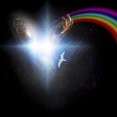 thumbnail image 1 of Surreal digital art. Galaxy with rainbow. Gods hand and birds silhouette. Poster Print by Bruce Rolff/Stocktrek Images, 1 of 1