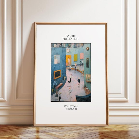 Surrealist Gallery Scene Abstract Museum Interior Decor, Unframed Paper Poster 8x10in