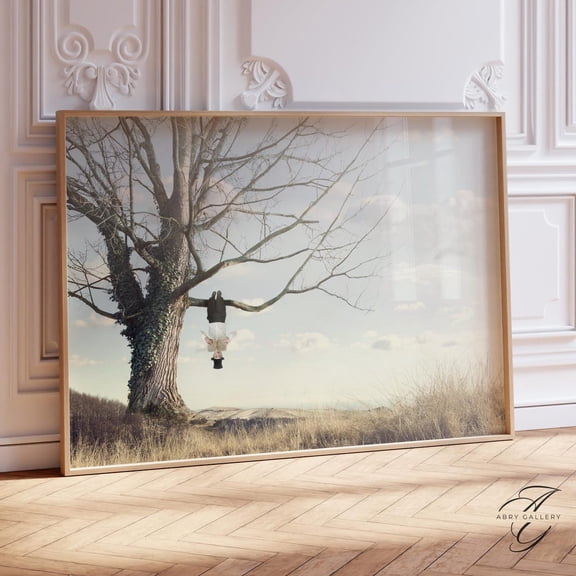 Surrealist Tree Art Poster: Hanging Man Conceptual Decor, Unframed Poster Size 8x12