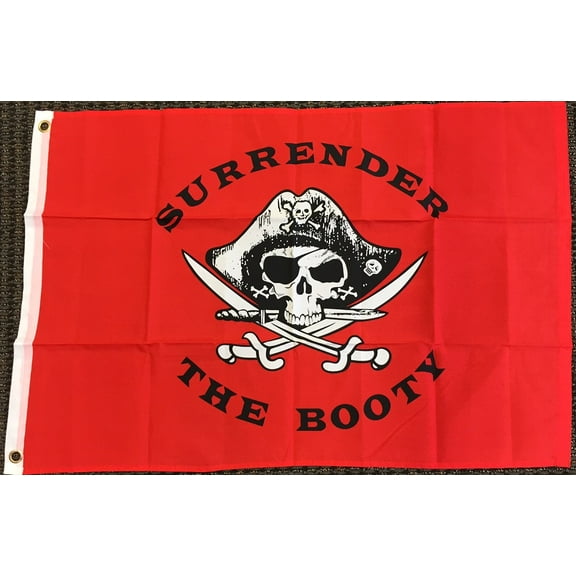 Surrender The Booty Red Pirate Flag Ship Banner Jolly Roger Pennant New 2x3 FT