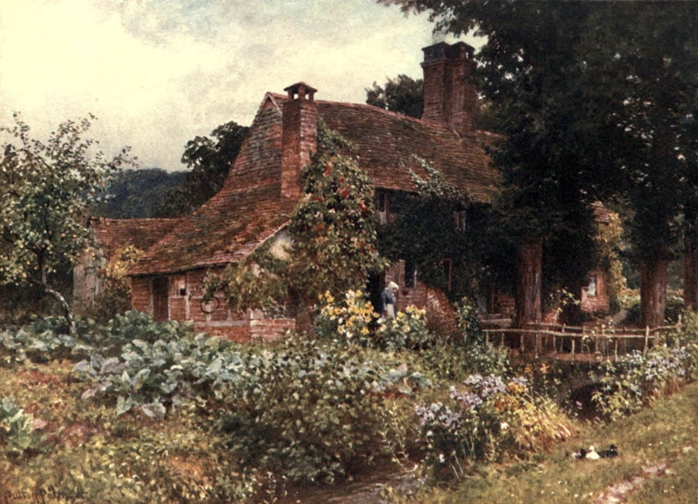 Surrey 1906 Old mill cottages Abinger Canvas Art - Harold Sutton Palmer (18 x 24)