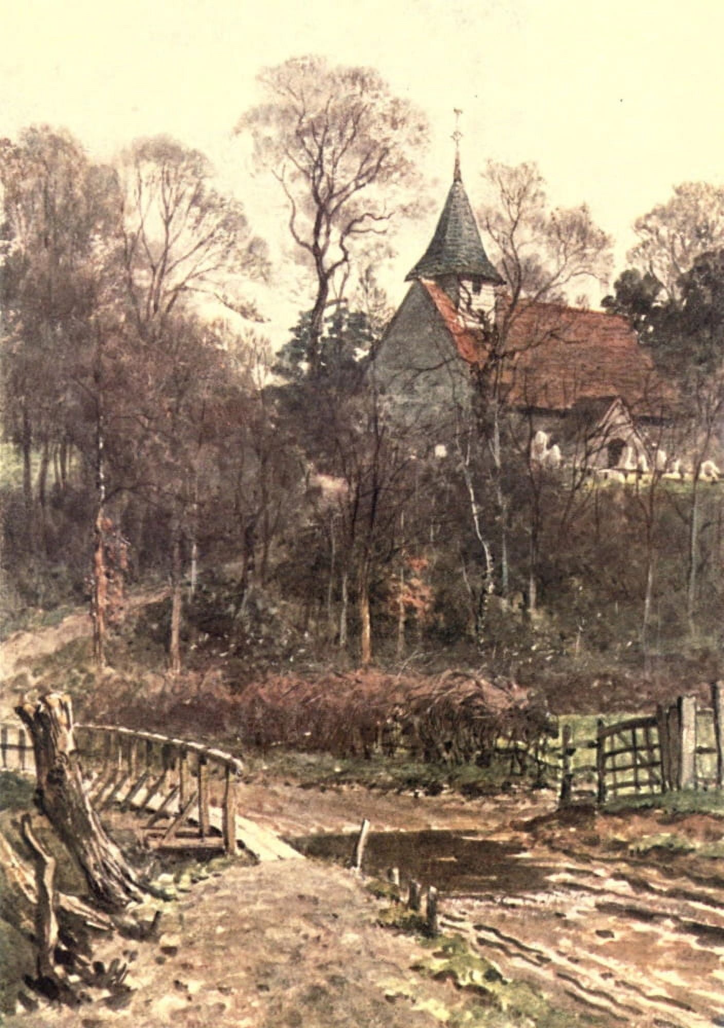 Surrey 1906 Pyrford Church near Woking Canvas Art - Harold Sutton Palmer (18 x 24)