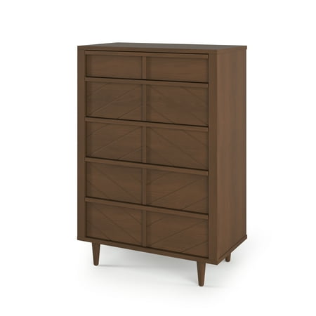 Child Craft Surrey Hill 33" Interlocking 5-Drawer Chest for Nursery or Bedroom, Anti-Tip Kit, Diamond Detail, Toasted Chestnut