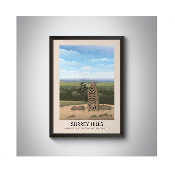 Surrey Hills Aonb Travel Poster Leith Hill North Downs Kent Downs Aonb Box Hill Vintage Travel Print Retro Art Sculpture Trail Wall Art