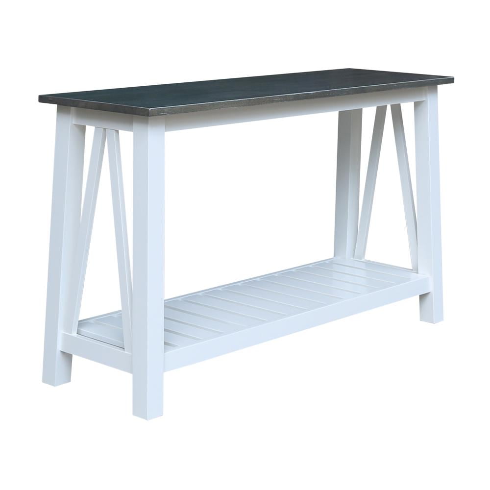 Surrey 65" White and Heather Gray Solid Wood Console Table with Storage