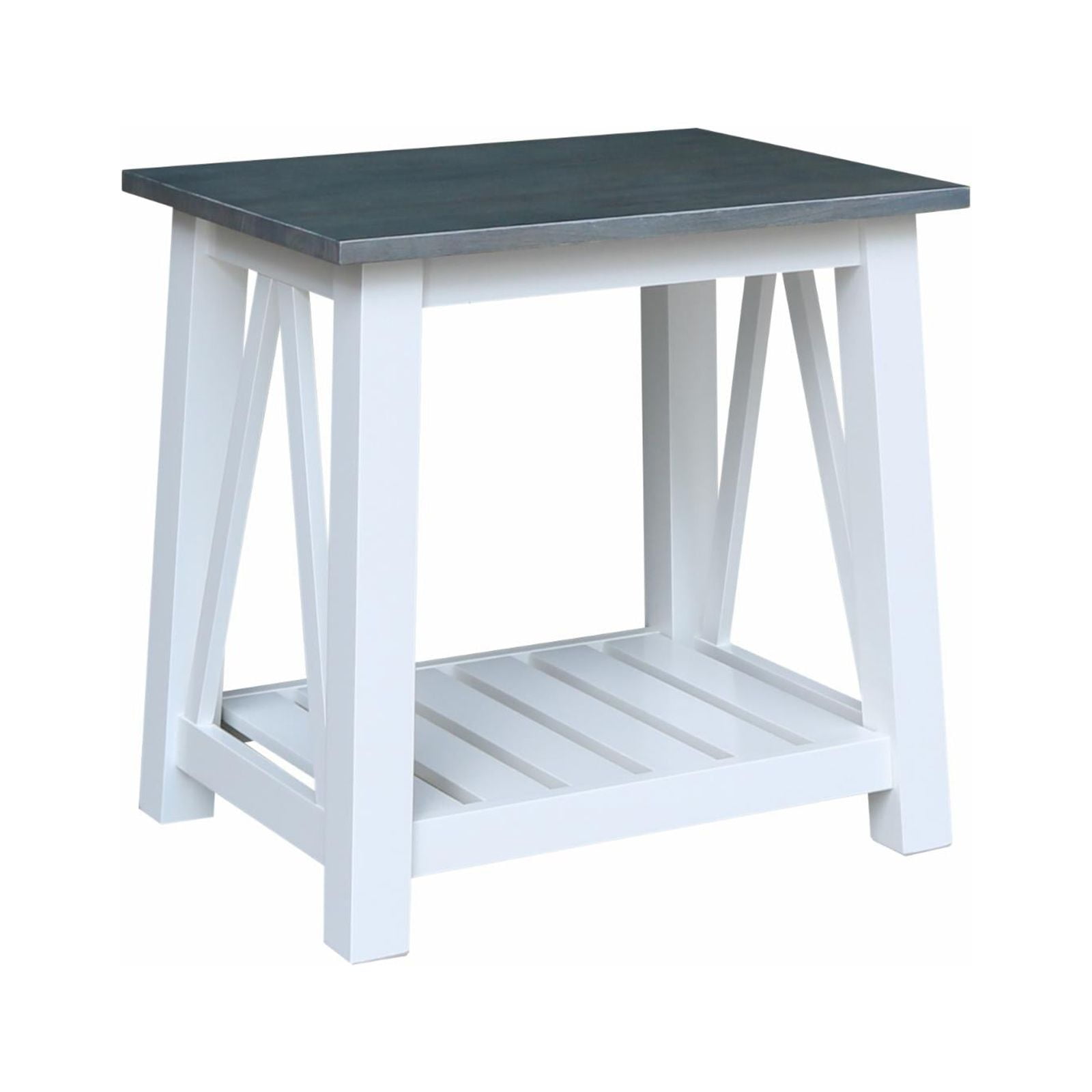 Surrey 31'' Solid Parawood End Table in White & Heather Gray