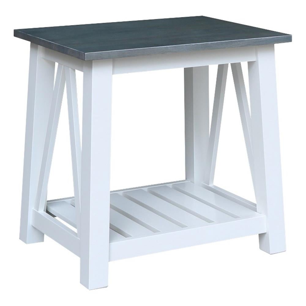 Surrey 31'' Solid Parawood End Table in White & Heather Gray