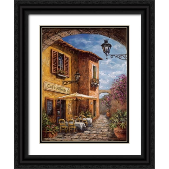Surridge, Malcolm 19x24 Black Ornate Wood Framed with Double Matting Museum Art Print Titled - Courtyard Cafe