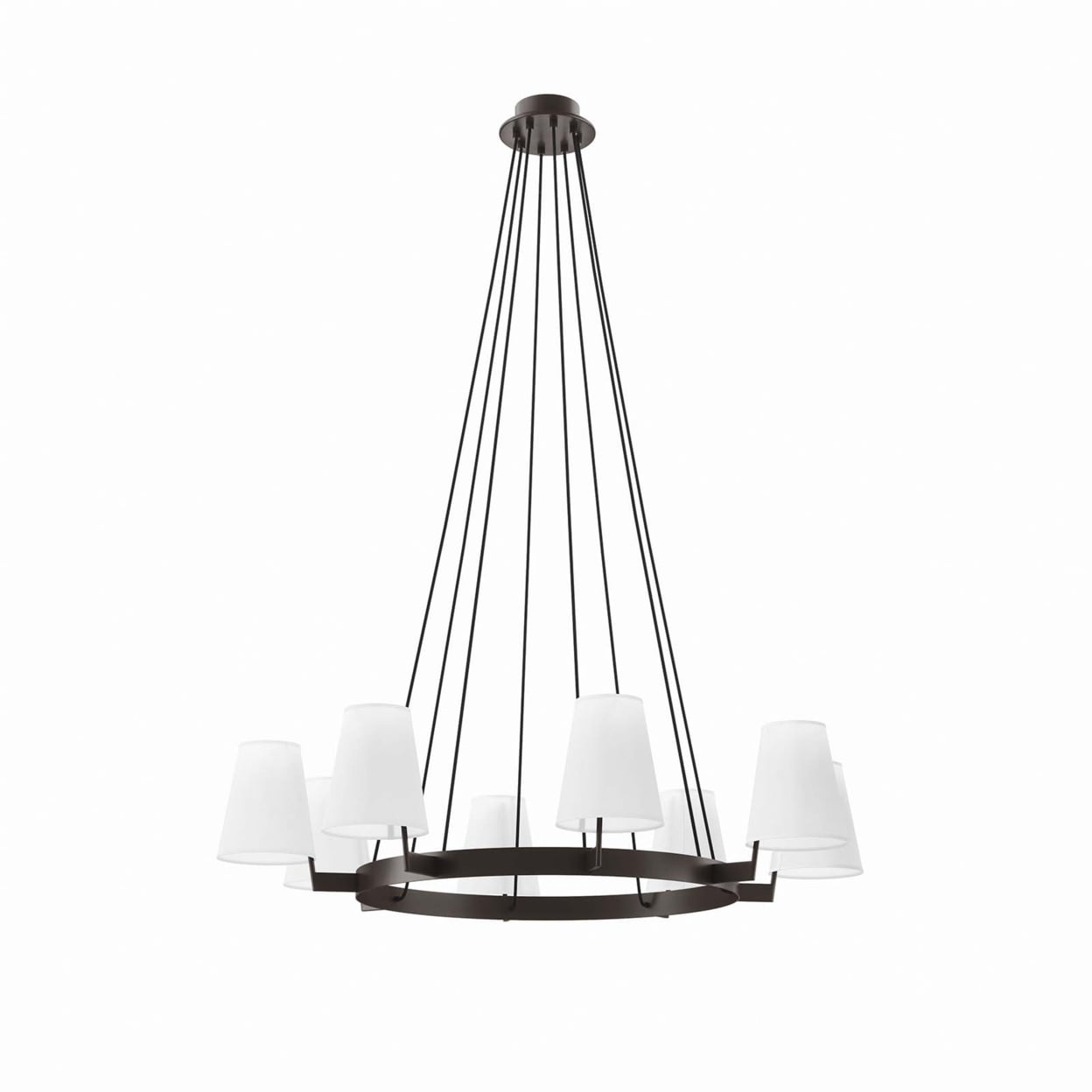 Bronze 8-Light Chandelier with White Fabric Shades
