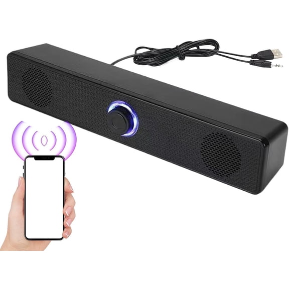 Surround Sound System, Wireless Box, 11.65x2.17 Inches Audio Bar with Bass Subwoofer, Premium Metal Theater Enclosure, Media Speaker with Desktop Design, Music Player for Living Room and Bed