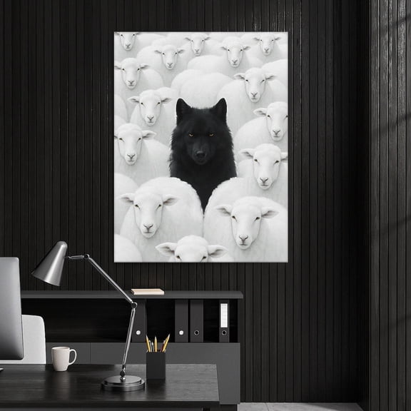 Surrounded by Prey Wolf Black Wolf Among Sheep Alpha Mindset Leadership Motivational Poster
