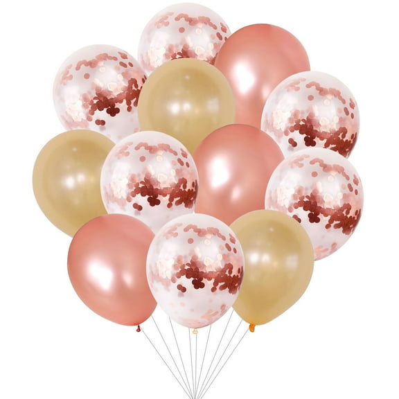 Sursurprise 12 inch White and Rose Gold Confetti Balloons, Latex, 15 Pieces