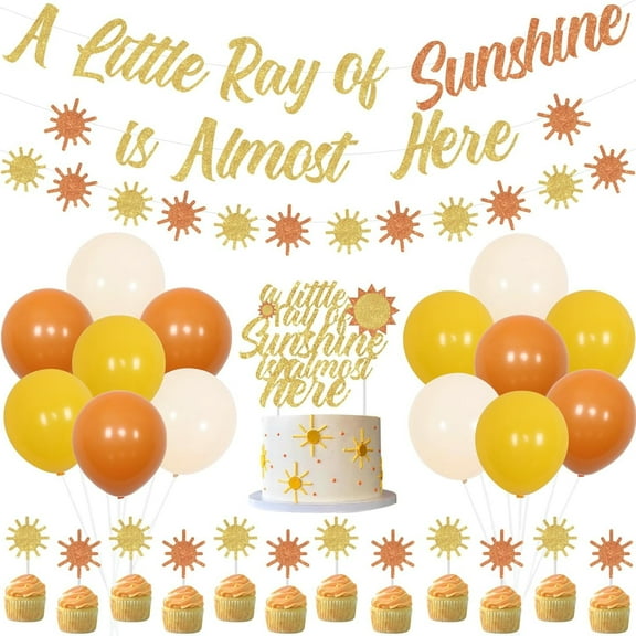 Sursurprise Boho Sun Baby Shower Decorations Party Supplies A Little Ray of Sunshine is Almost Here Banner Balloons