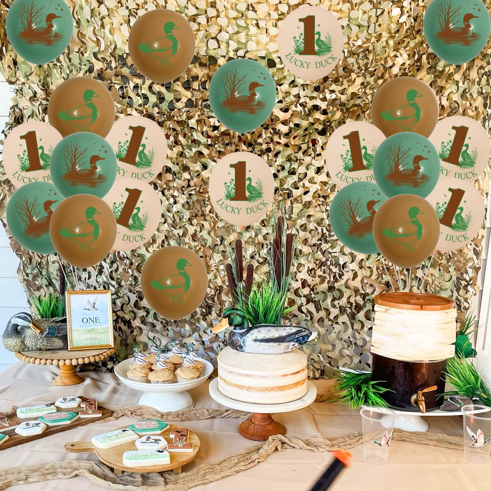 Sursurprise Duck Hunting First Birthday Decorations - One Lucky Duck Banner & Mallard Duck Garland Kit - View #4
