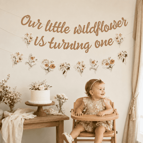 Sursurprise Wildflower 1st Birthday Party decor Boho, Spring Floral Our Little Wildflower Is Turning One Girls First Birthday Banner Flowers Sign, Garden Theme 1 One Year Old Bday Decor Supplies