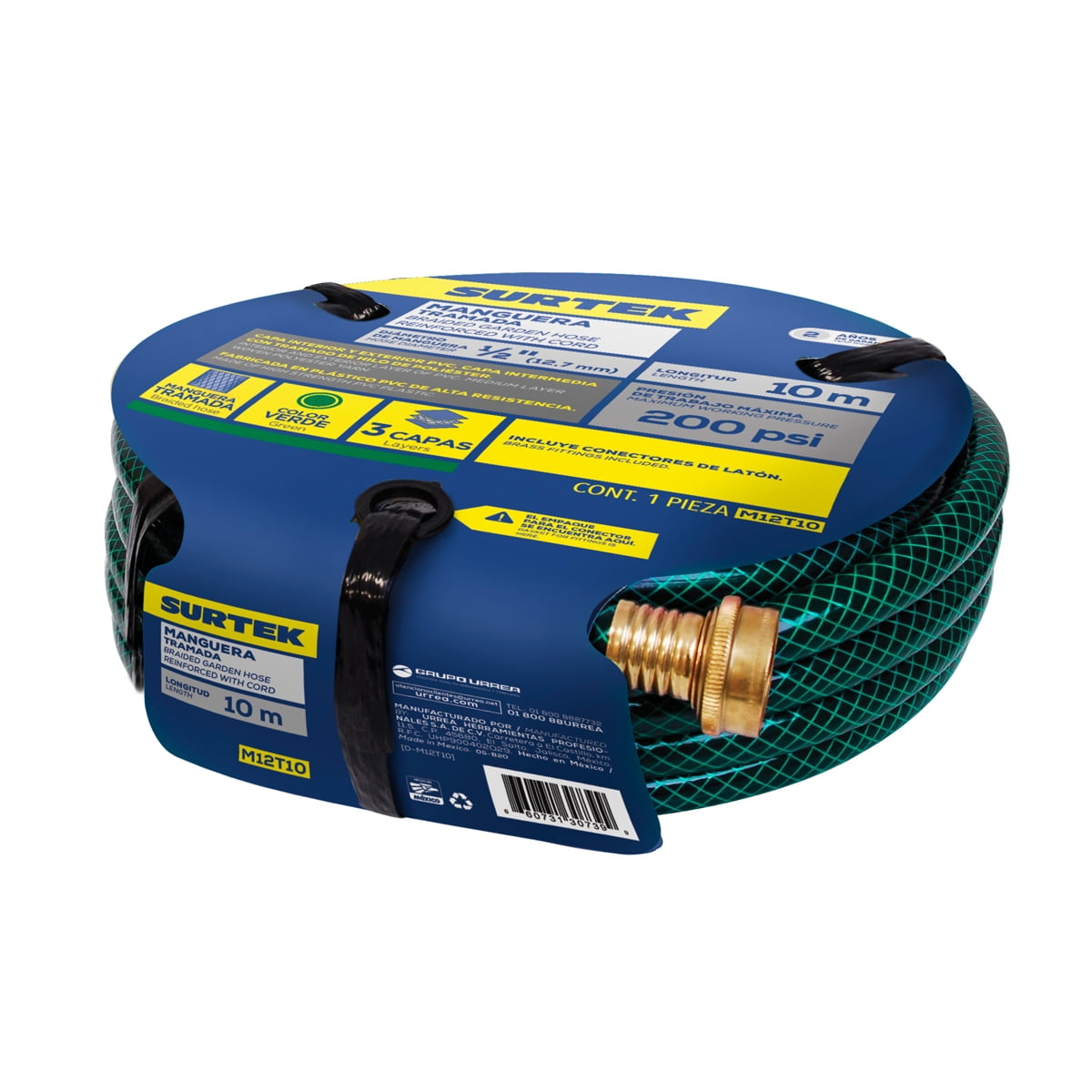 Surtek Green Woven Garden Hose, Braided Reinforced, 1/2", 100m