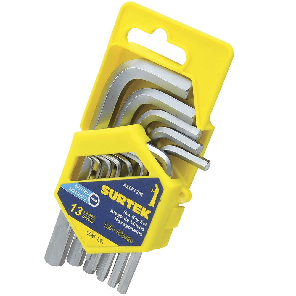 Surtek Hex Key Allen Wrench Set, 13 L-Shaped Metric Pieces on Rack , ALLF13M