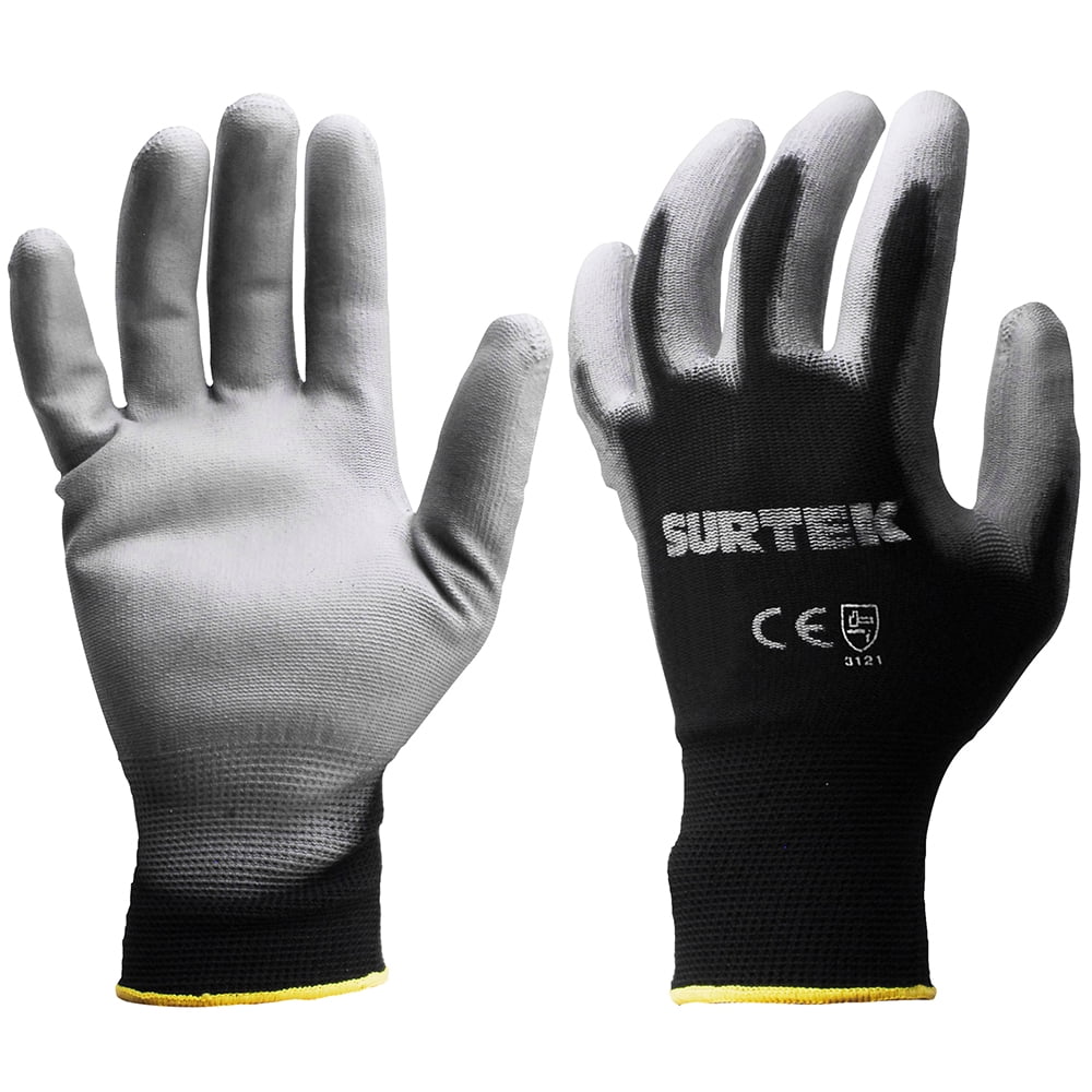 Surtek Medium Size Nylon Gloves With Polyurethane Coating, Black