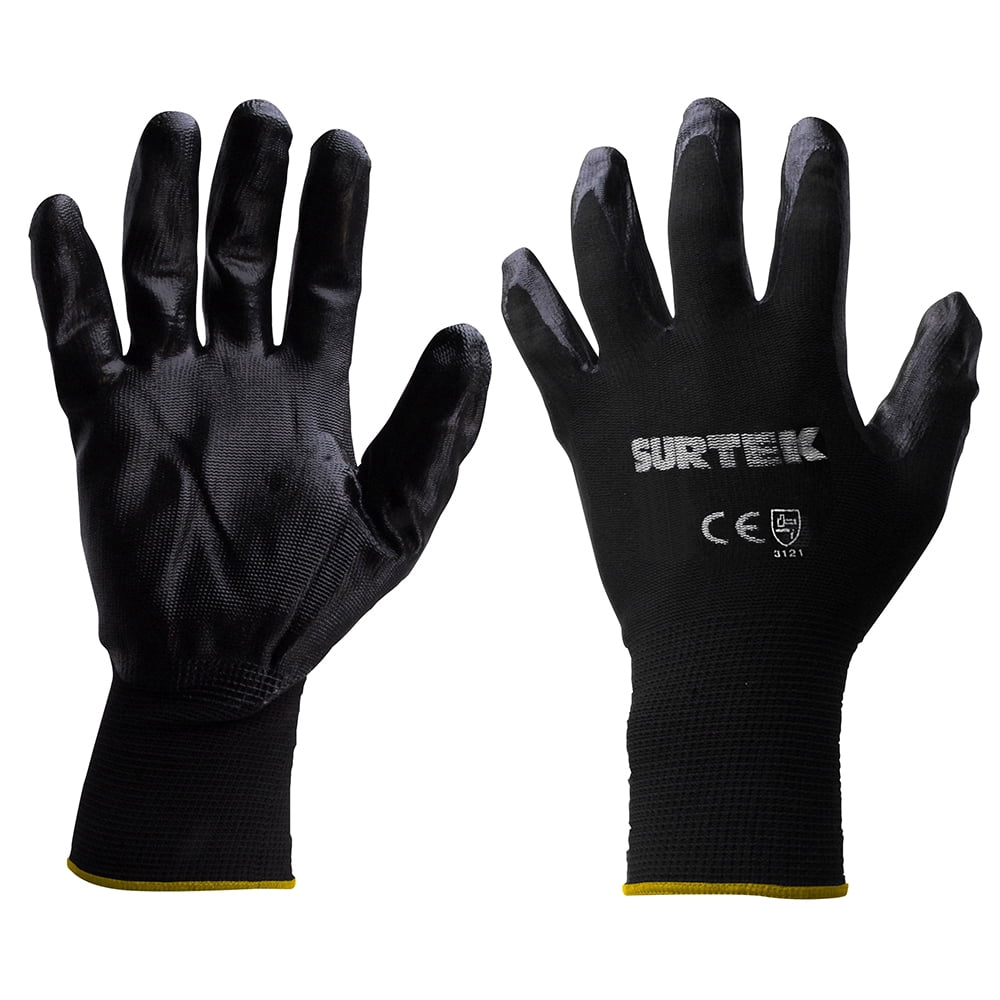 Surtek Medium Size Nylon Safety Gloves with Nitrile Coating