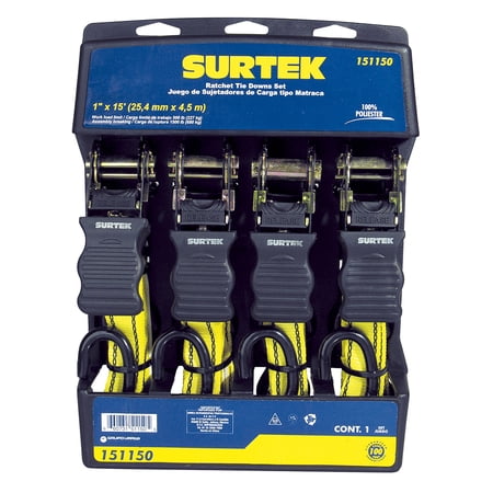 Surtek Tie Downs and Tensors Ratcheting Set with 4 Pieces 4.5m