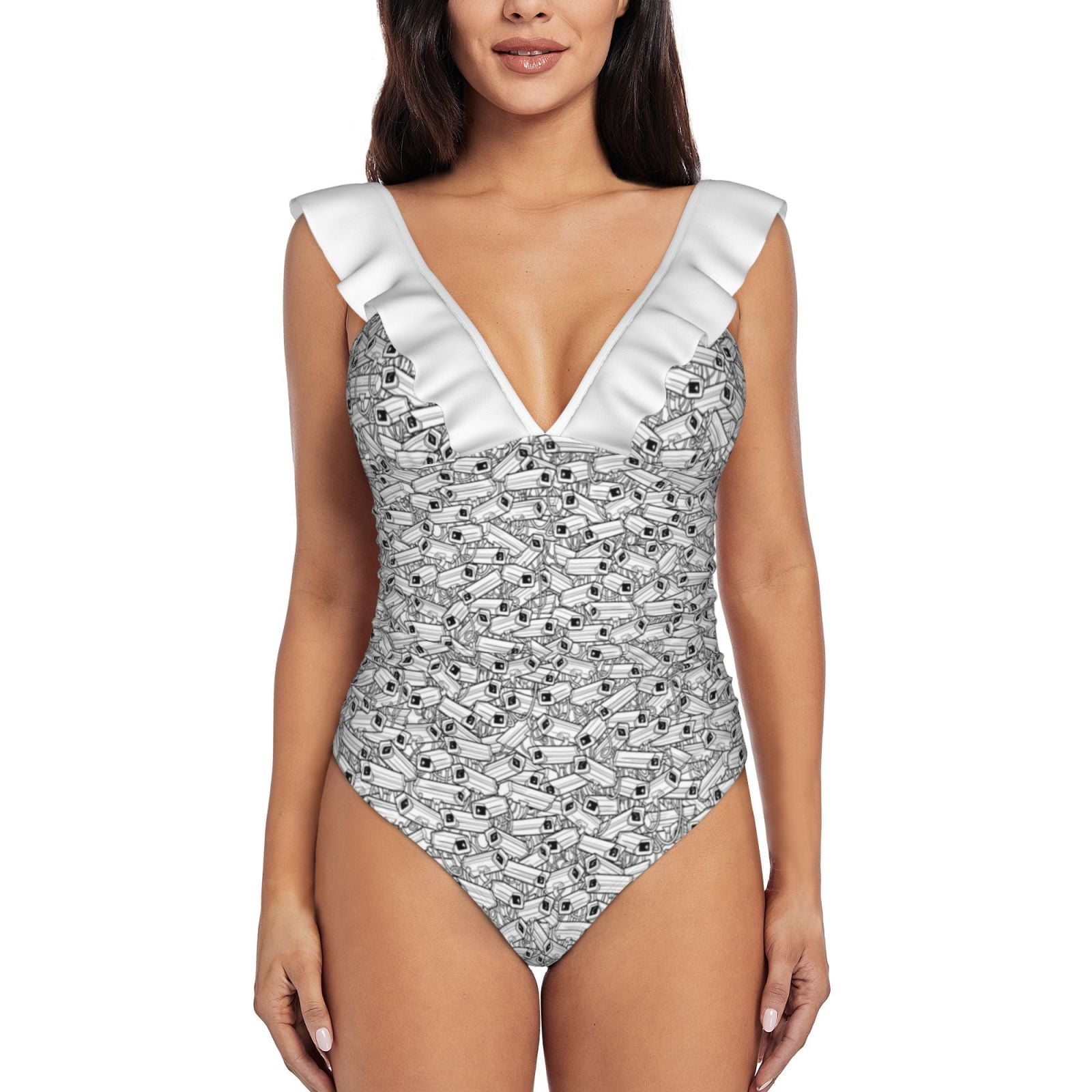Surveillance Frenzy One Shoulder Ruffle Swimsuit Women Swimwear Sexy