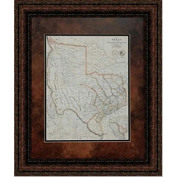 Survey Map of Texas | Framed Historic Texas Map in Double Mat | 35L X 29W" Inches