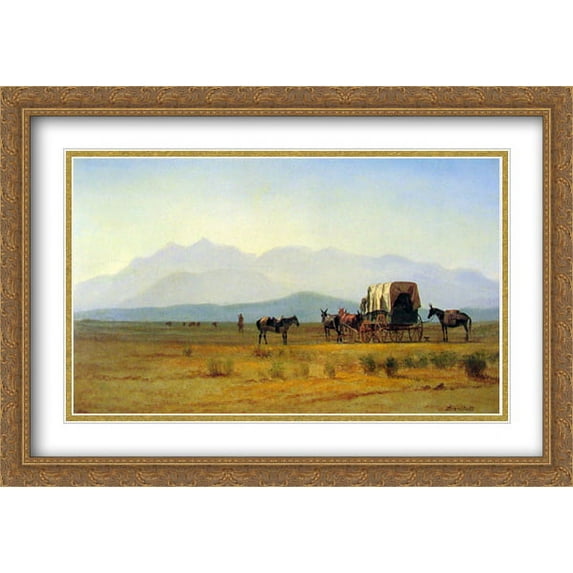 Surveyors Wagon in the Rockies 2x Matted 40x28 Large Gold Ornate Framed Art Print by Bierstadt, Albert
