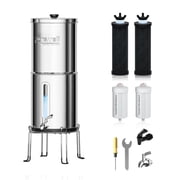 SurviMate 1.5G Gravity Water Filter System with Water Level Window, 8-Stage 0.01 m Ultra-Filtration Stainless Steel Countertop System with 4 Filters and Stand
