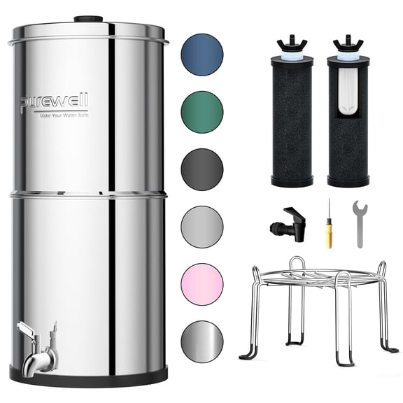 SurviMate 3-Stage 0.01m Ultra-Filtration Gravity Water Filter System, 304 Stainless Steel Countertop System with 2 Filters and Stand