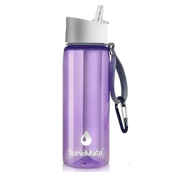 SurviMate Outdoor Water Filter Bottle, 0.01μm 5-Stage Filtration for Survival, Camping, Hiking, Backpacking(purple)