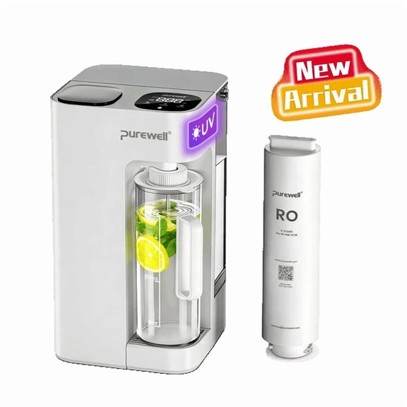 SurviMate Reverse Osmosis Countertop Water Purifier with UV Sterilization RO Water Filtration System with 44oz Portable Water Pitcher, Smart Auto-Filling