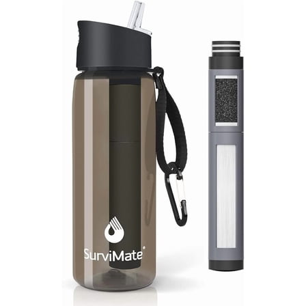 Survimate 5-Stage 0.01μm Ultra-Filtration Filtered Water , BPA-Free Material, NSF/ANSI 42&372 Certified, Portable Water Filter for Survival, Camping, Hiking, and Emergency Use