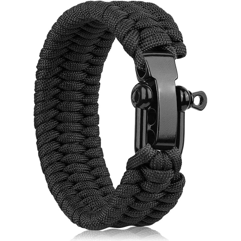 Survival Bracelet Tactical Paracord Bracelet with Forged Stainless Steel U Type Shackle Connection Three Holes Adjustable for Emergency Pair with