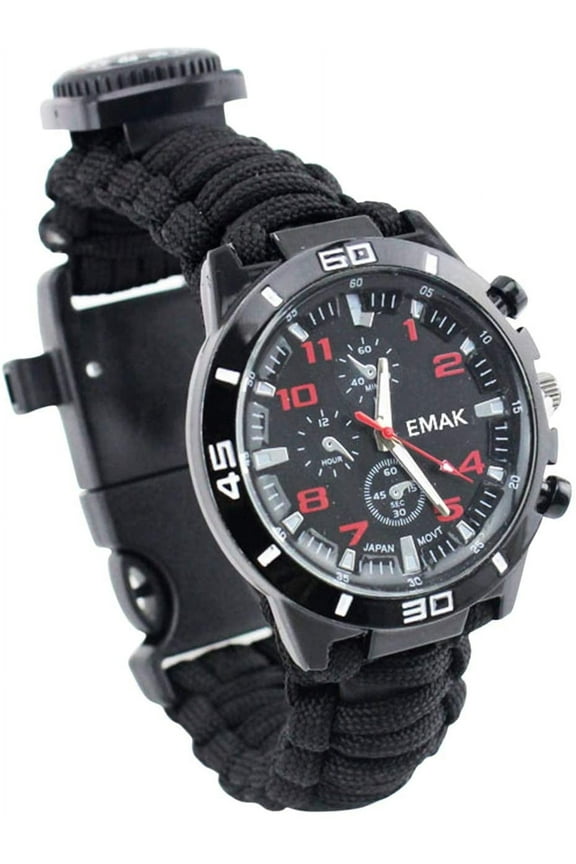 Survival Bracelet Watch, Men & Women Emergency Survival Watch with Paracord/Whistle/Fire Starter/Scraper/Compass and Thermometer,Multifunctional Outdoor Gear