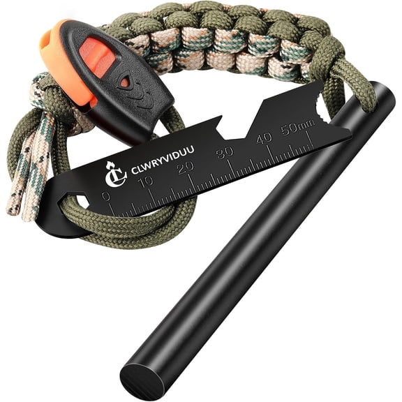 Survival Fire Starter, 4 Inch Ferro Rod, Flint Fire Starters | For Hiking and Camping, Flint and Steel Survival Tool with, 5,500F Sparks in Any Weather & Emergency Whistle