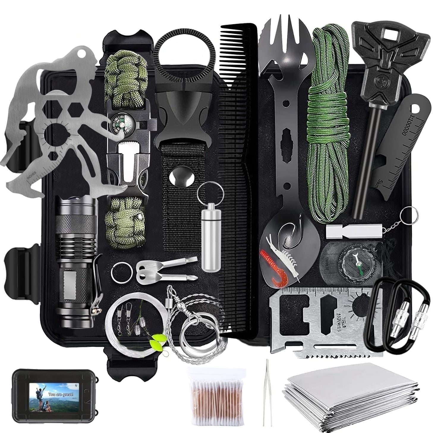 TEIPUERY Survival Kits 26 in 1, Survival Gear and Equipment Fishing Hunting Birthday for Men, Camping Accessories, Cool Gadget, Camping Essentials
