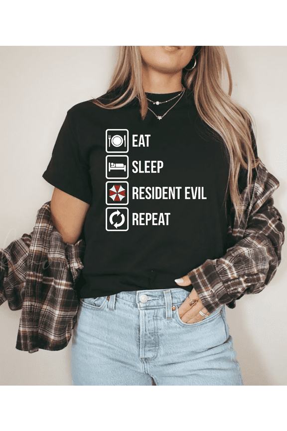 Survival Horror Game Quote Eat Sleep Repeat Resident Unisex T-Shirt V11738, up to Size 5XL