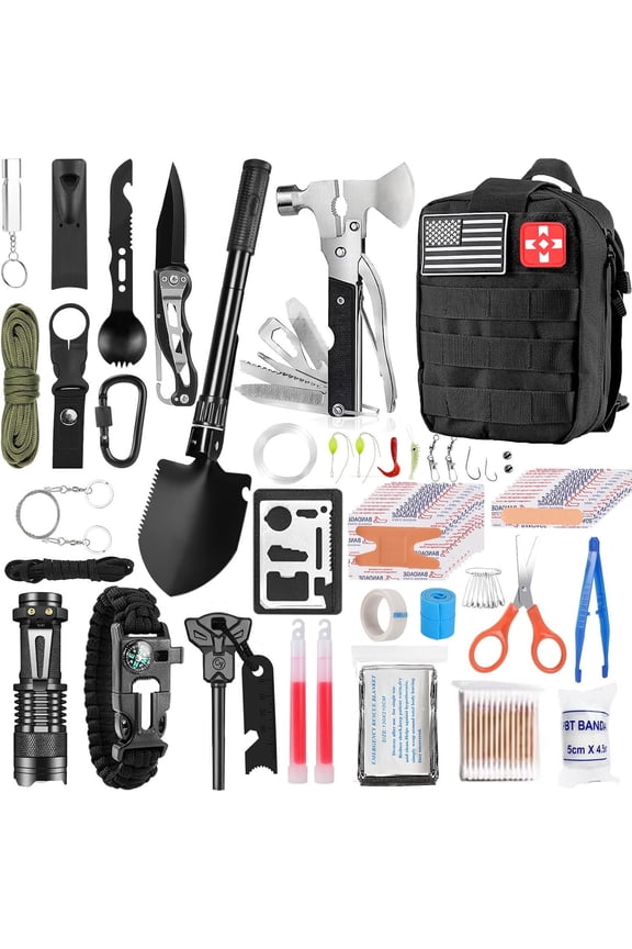 Survival Kit, 250Pcs Survival Gear First Aid Kit with Molle System Compatible Bag and Emergency Tent, Emergency Kit for Earthquake, Outdoor Adventure, Hiking, Hunting, Gifts for Men Women