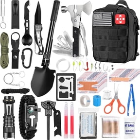 TEIPUERY 250pcs Emergency Survival Kit, Camping Survival Gear with First Aid Supplies, Tools and Tactical Backpack