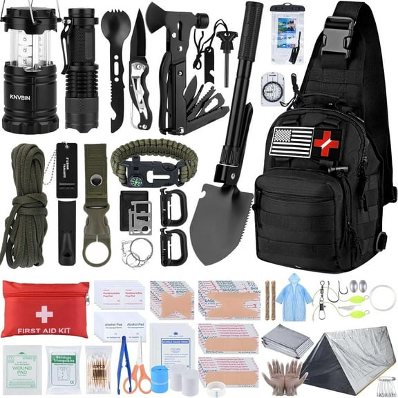 Survival Kit, 250pcs Survival Tools Tactical Gear and Trauma Bag, Survival First Aid Kit with Molle Crossbody Bag & Emergency Tent for Earthquake, Bug Out, Outdoor Adventure, Gifts for Christmas Men
