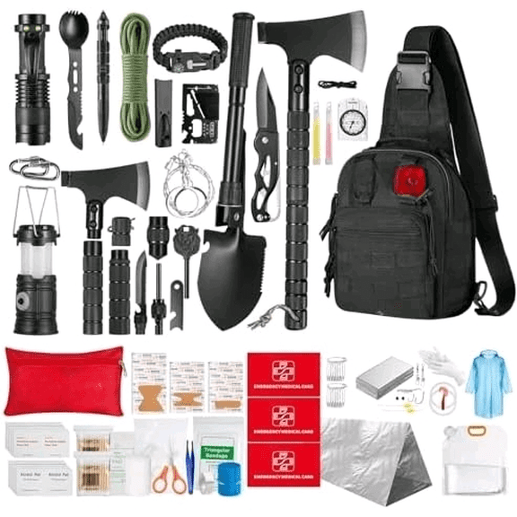 Survival Kit,360 Pcs Bug Out Bag with First Aid Kit.Camping Axe, Survival Shovel,Tools Ideal for Camping, Hiking, Travel Gift for Men$$Sport & Recreation Other