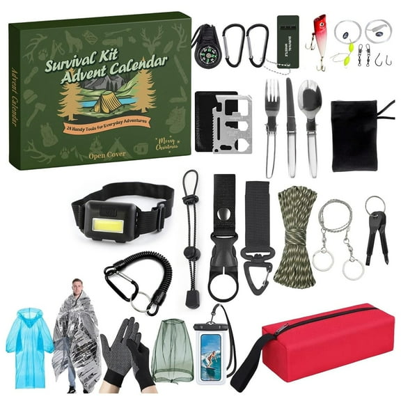 Survival Kit Advent Calendar 2025 24-Day Outdoor Gear Countdown for Men (Camping, Fishing, Emergency Tools)