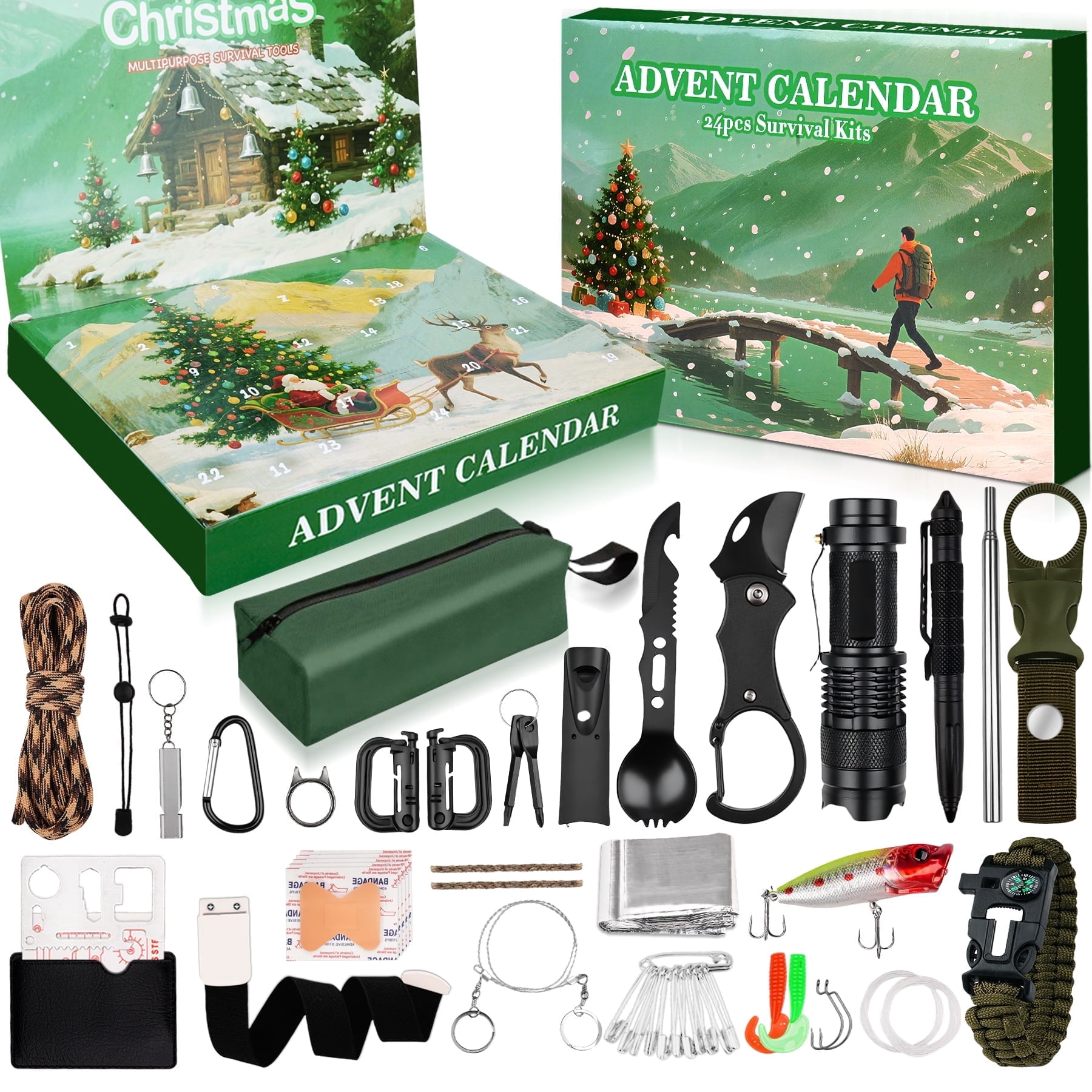 Calendrier De L'Avent Survie & Plein Air 2025 - 24 Jours D'équipement Miniature Pour Aventuriers - Cadeau Homme Camping Randonnée