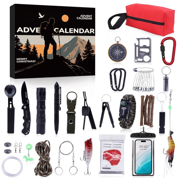 Konijiwa Survival Kit Advent Calendar for Men 24 Days Countdown with Premium Outdoor Survival Tools with Essential Emergency Gear Cool Gadgets Ideal Gift for Adventurers Campers Survivalists